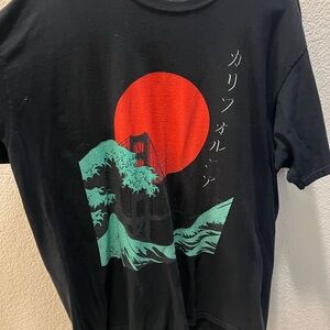 Black Graphic T-Shirt with Red and Green Design